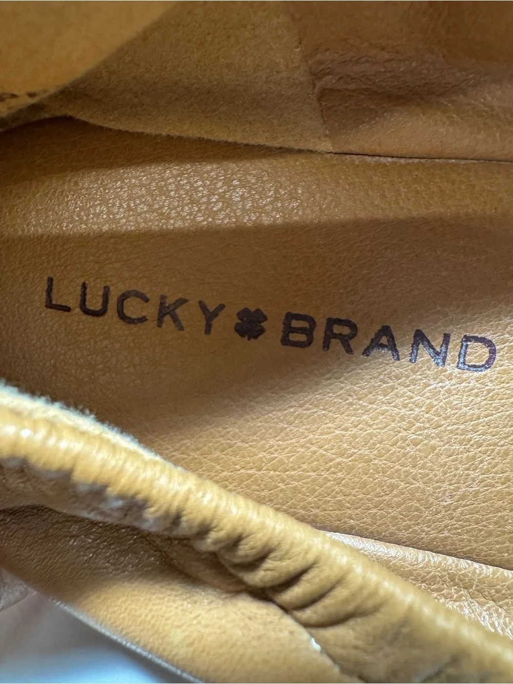 Lucky Brand Walnen Mary Jane Tan Leather Ballet Flats Elastic Strap Size 8.5